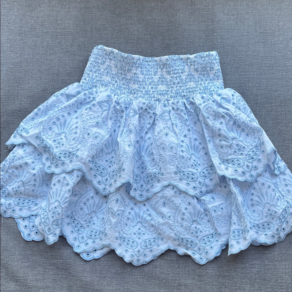 Chic Light Blue Lace Mini Skirt